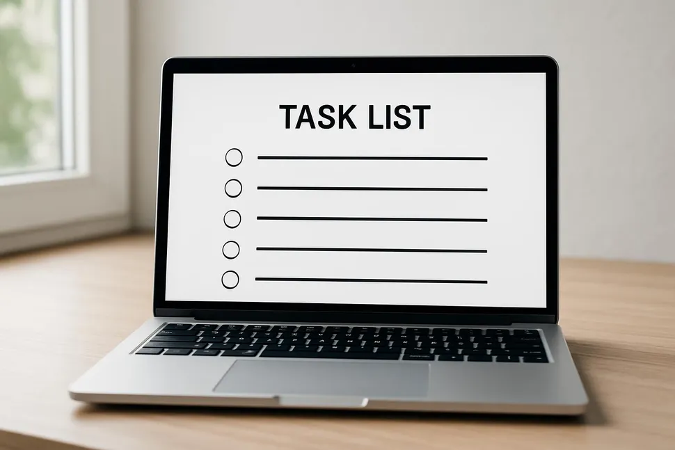 Laptop with a clean task list on screen