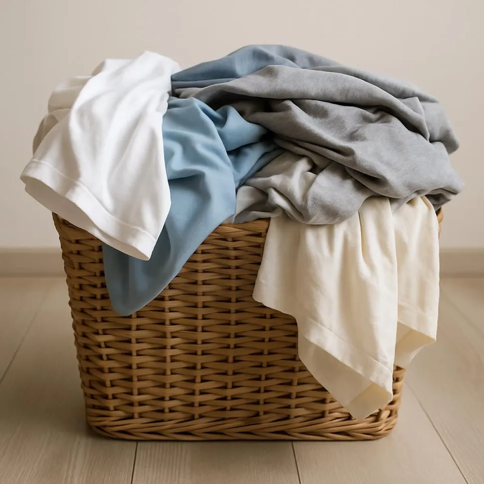Laundry basket with cotton and synthetic fabrics