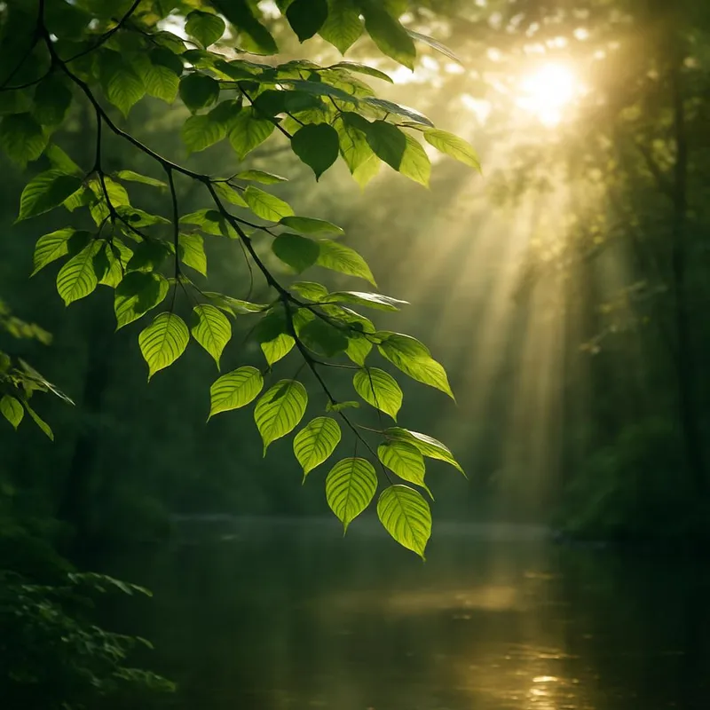 Leaves and sunlight in a calm setting