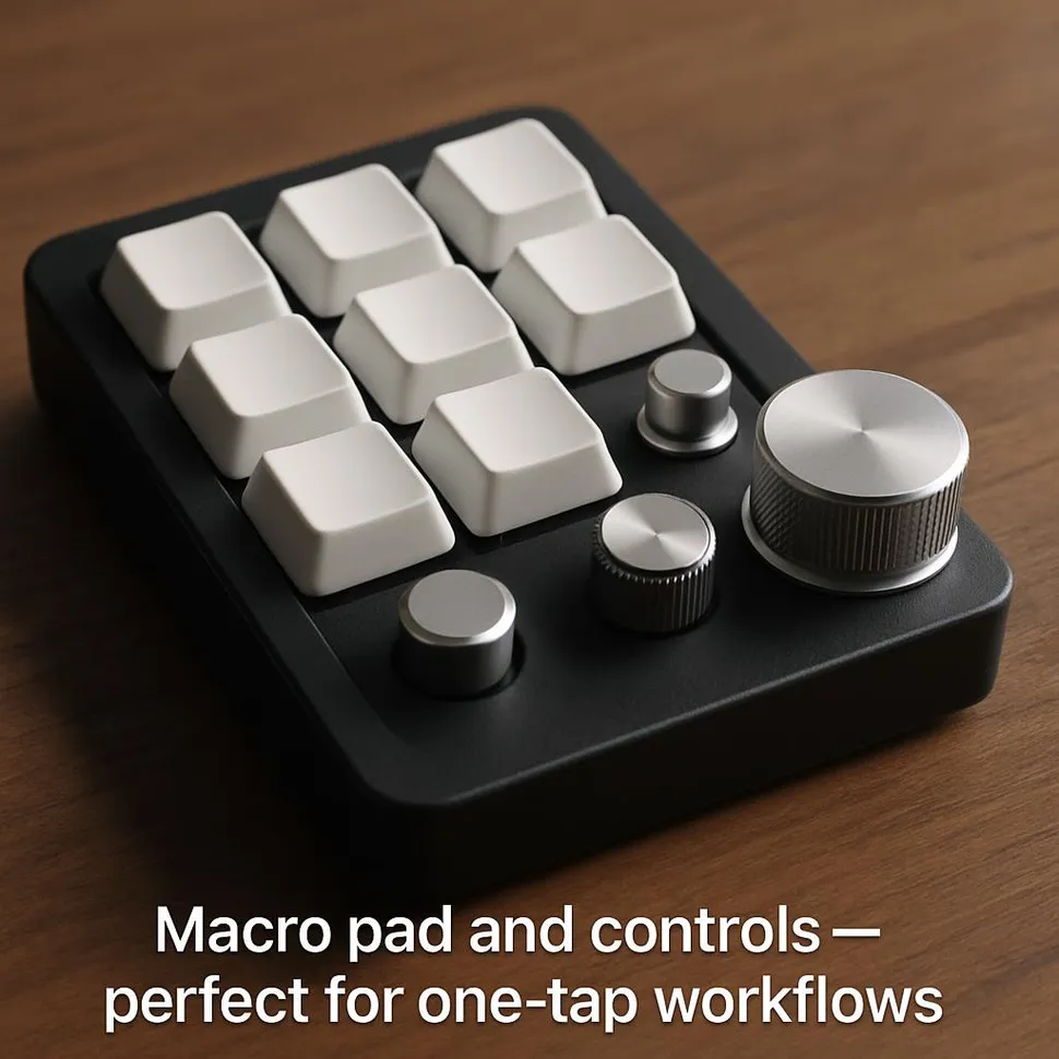 Macro pad and controls—perfect for one-tap workflows