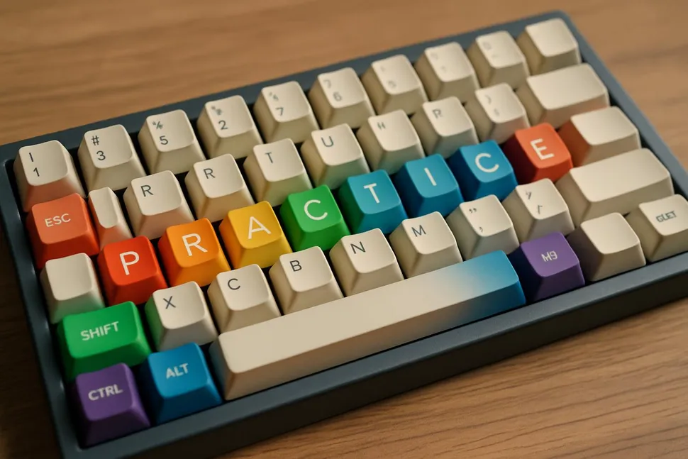 Mechanical keyboard with colorful keycaps, inviting practice