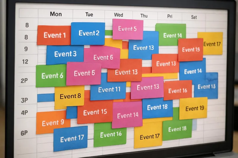 Messy digital calendar full of overlapping events