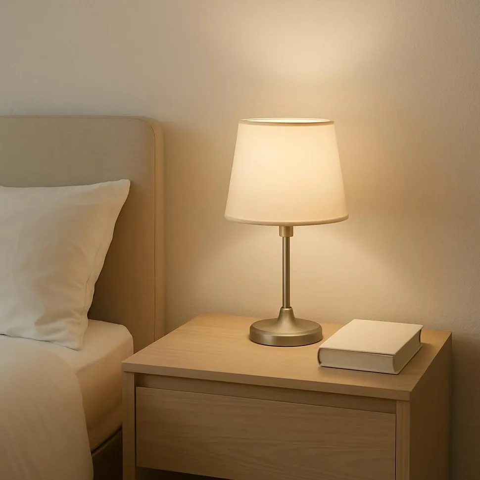 Minimalist and clean nightstand with lamp and book only