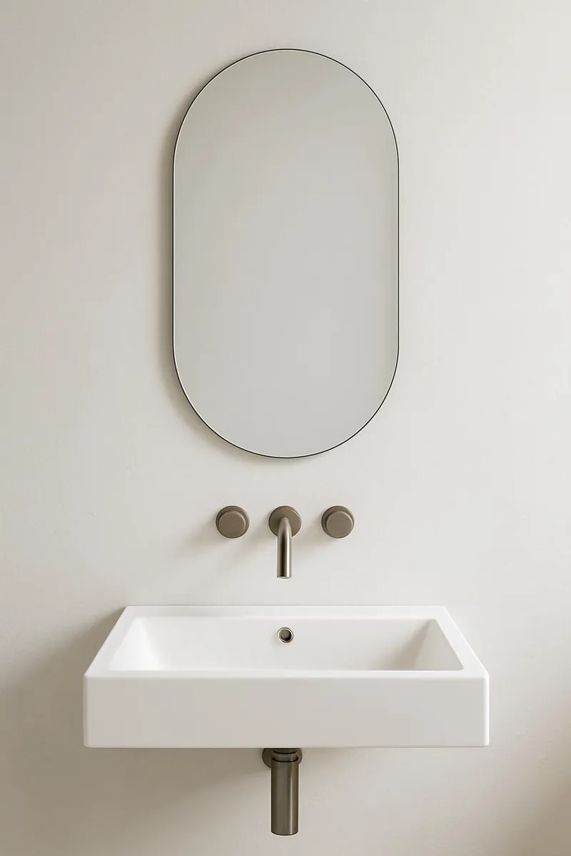 Minimalist clean bathroom sink and mirror