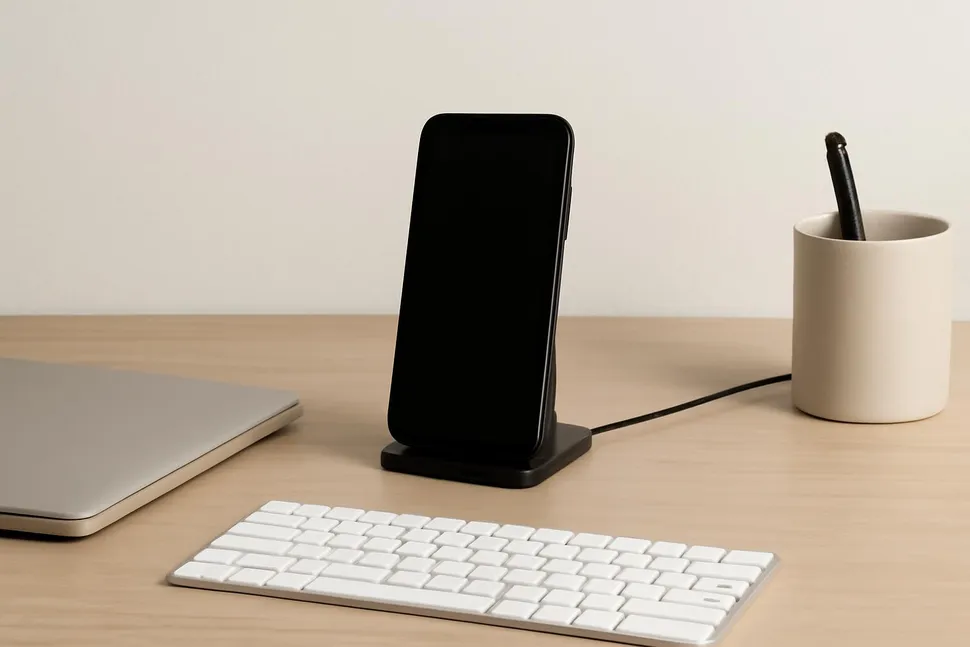Minimalist phone setup on a work desk