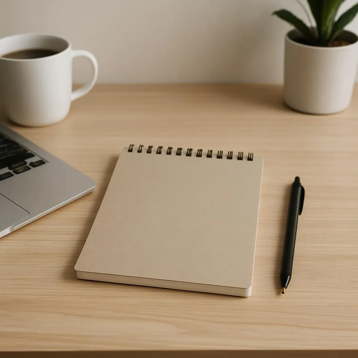 Minimalist workspace with simple notebook
