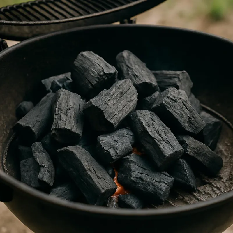 Natural lump charcoal in a grill ready for eco-friendly BBQ