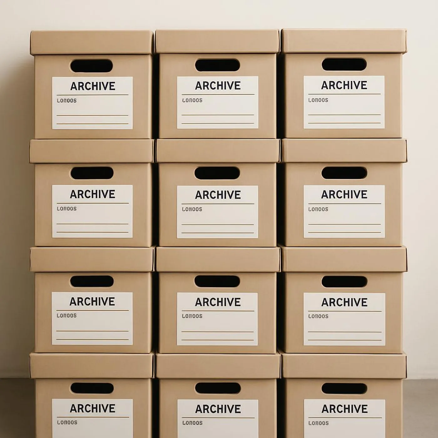 Neat archive boxes stacked and labeled
