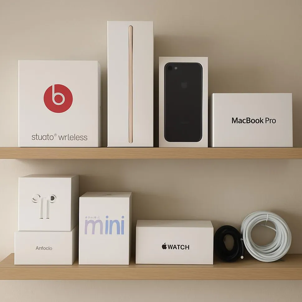 Neatly stored tech boxes and cords