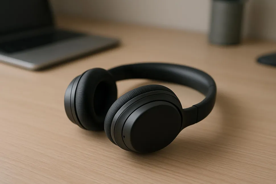 Noise-canceling headphones on a desk