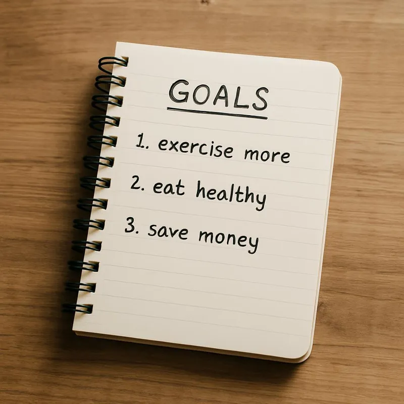 Notepad with simple goals written calmly