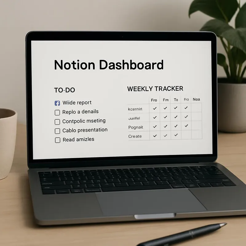 Notion dashboard setup with to-do and weekly tracker
