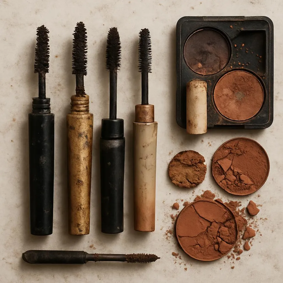 Old mascara tubes and dried makeup products