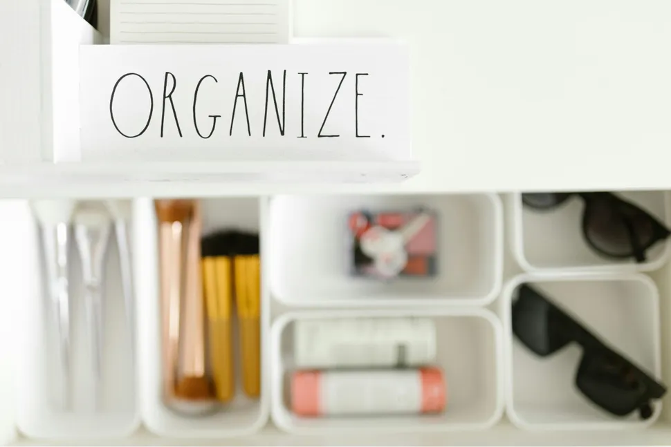 A perfectly organized junk drawer with dividers