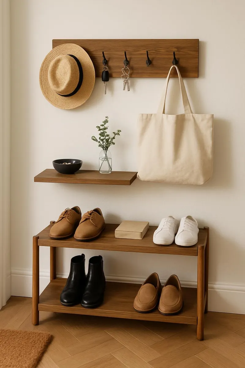 Organized entryway with key holder and shoe shelf