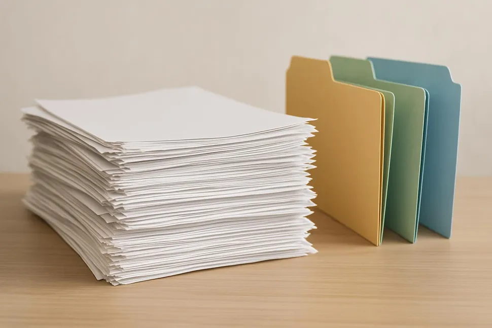 Paper stack ready to be sorted into folders