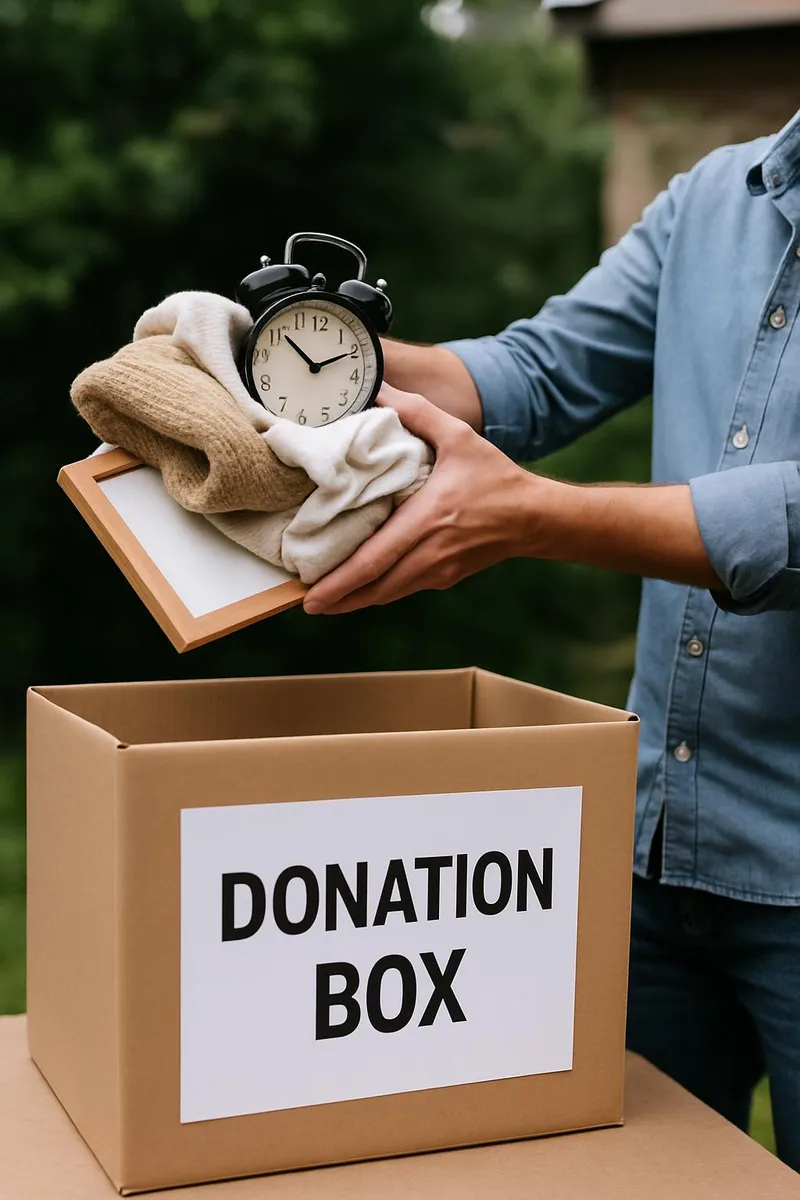 Person about to throw clutter in a donation box