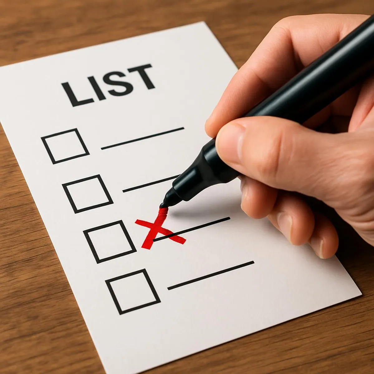 Person crossing out a list item with a marker