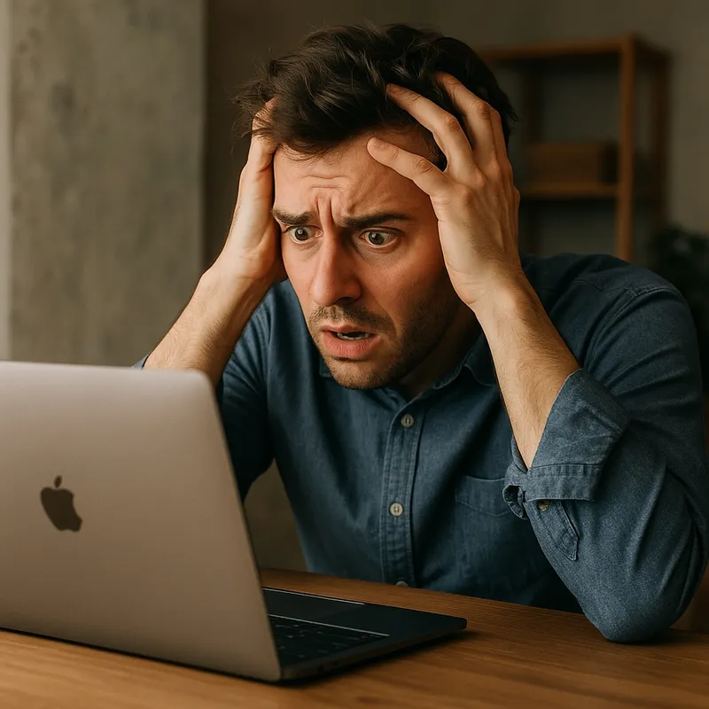 Person looking overwhelmed at laptop
