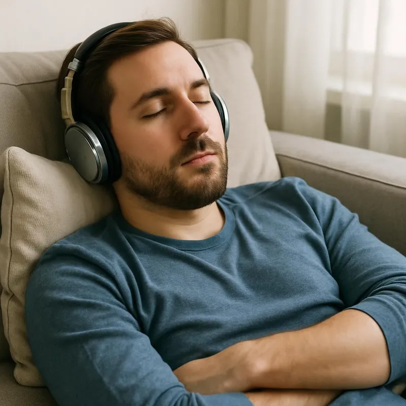 Person napping with headphones on
