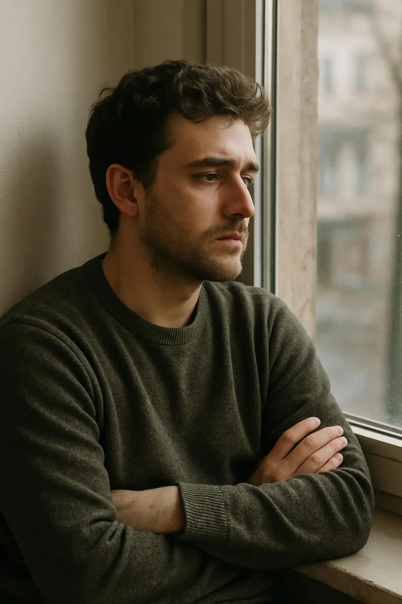 Person sitting near window looking reflective