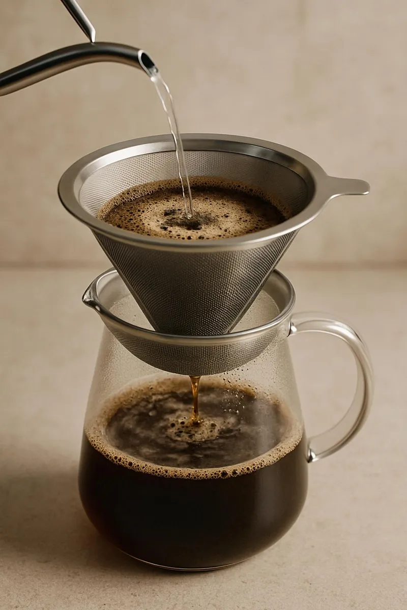 Pour-over coffee with reusable metal filter