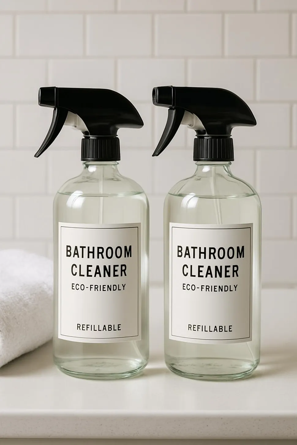 Refillable eco-friendly bathroom cleaner bottles