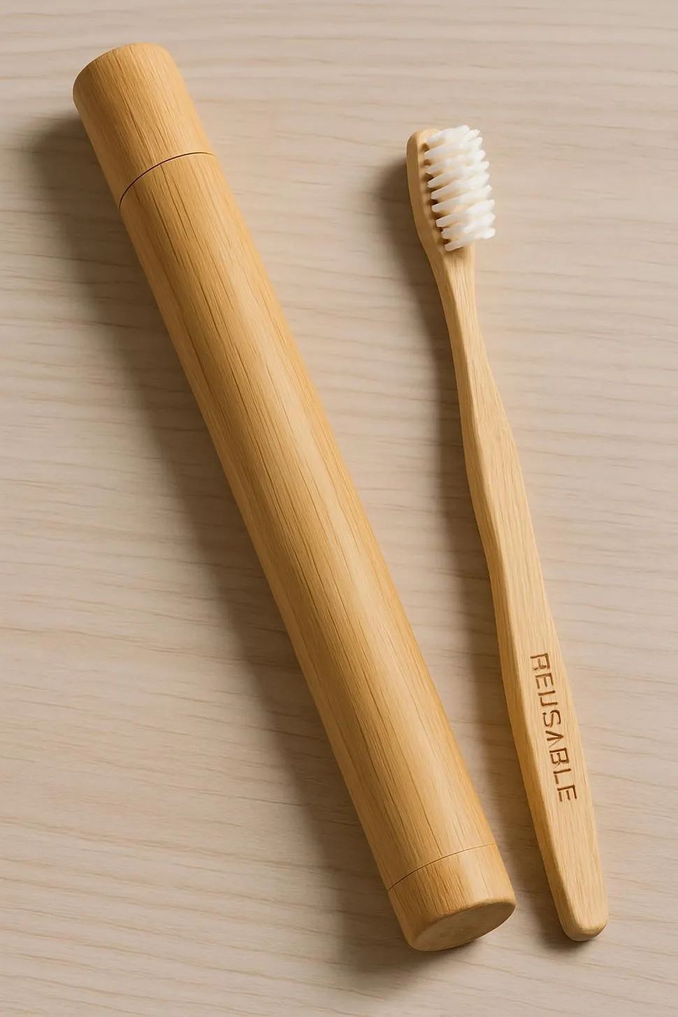 Reusable bamboo toothbrush with travel case