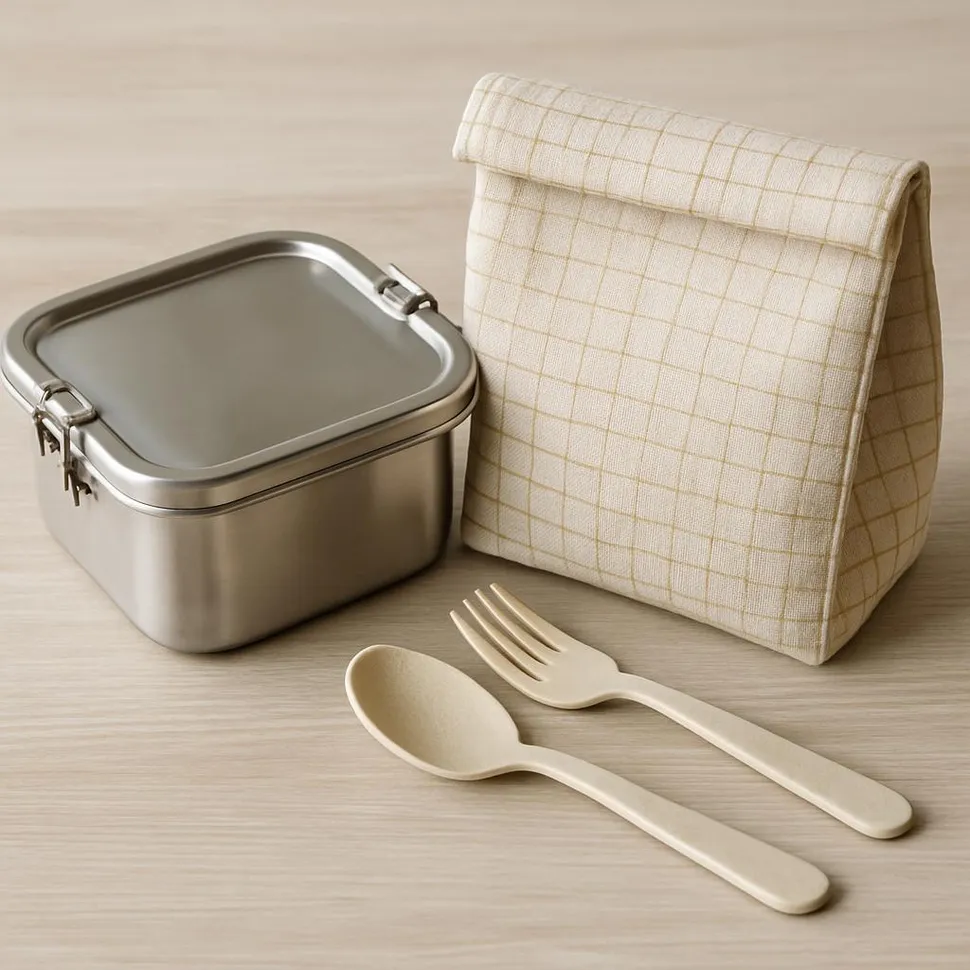 Reusable lunch kit with snack bag and utensils