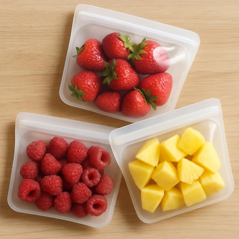Reusable snack bags filled with fruit