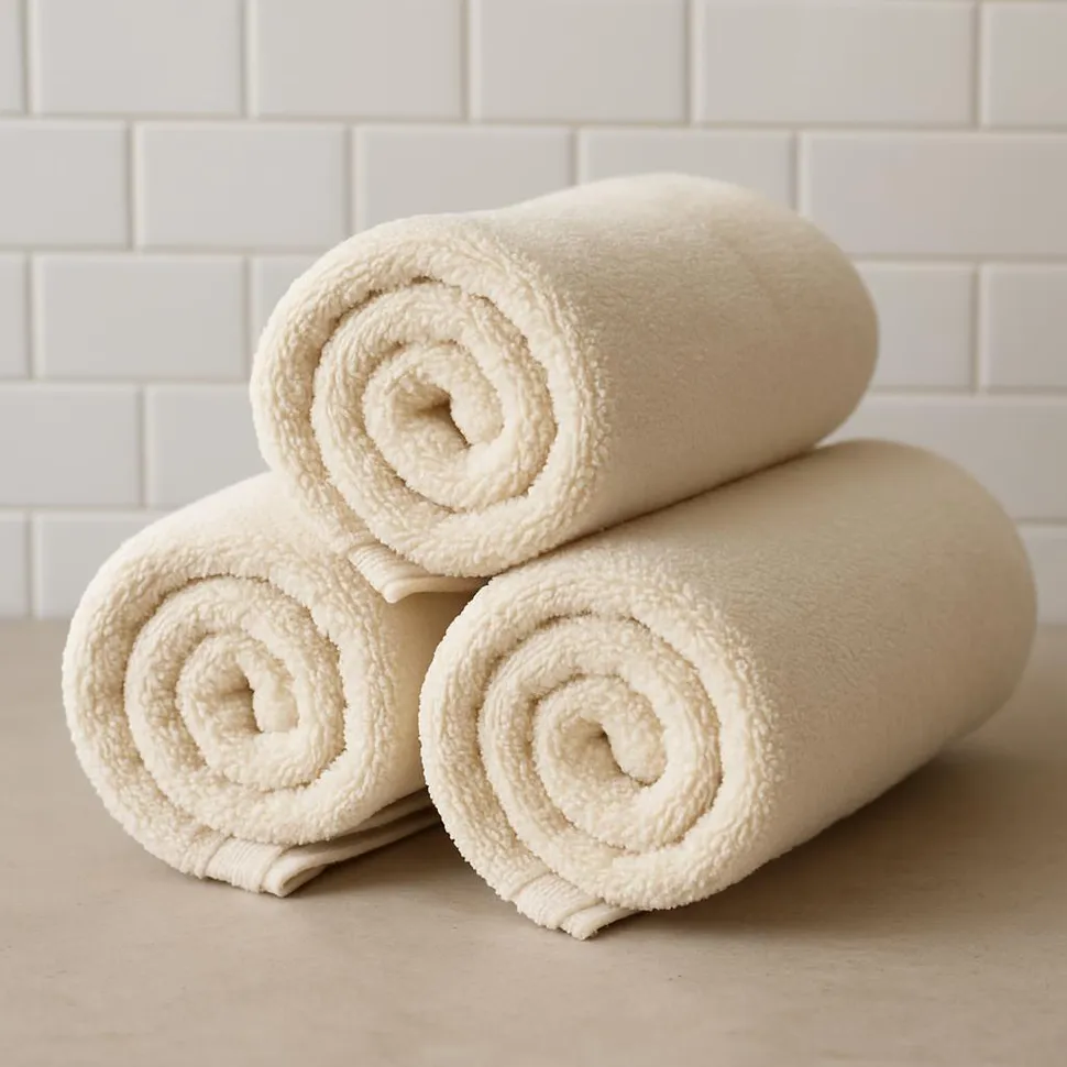 Rolled organic cotton bath towels
