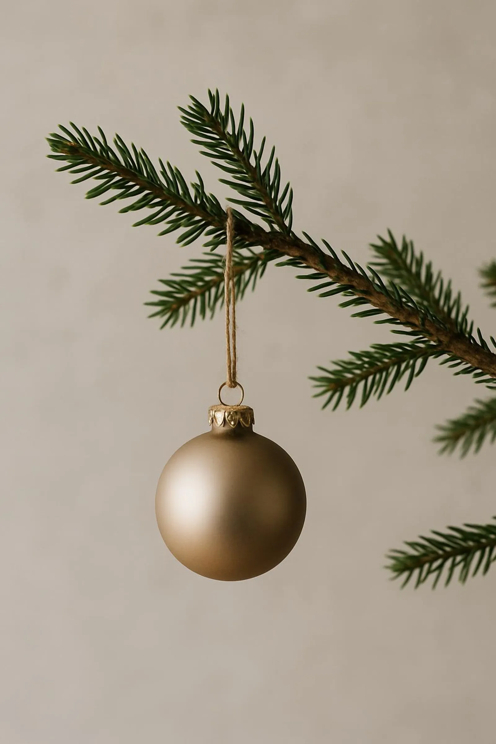 Single keepsake ornament on a simple tree branch—beautiful, intentional, uncluttered.