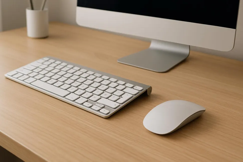 Sleek keyboard and mouse on a tidy desk