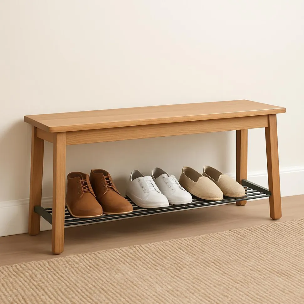 Slim entryway shoe bench with storage underneath