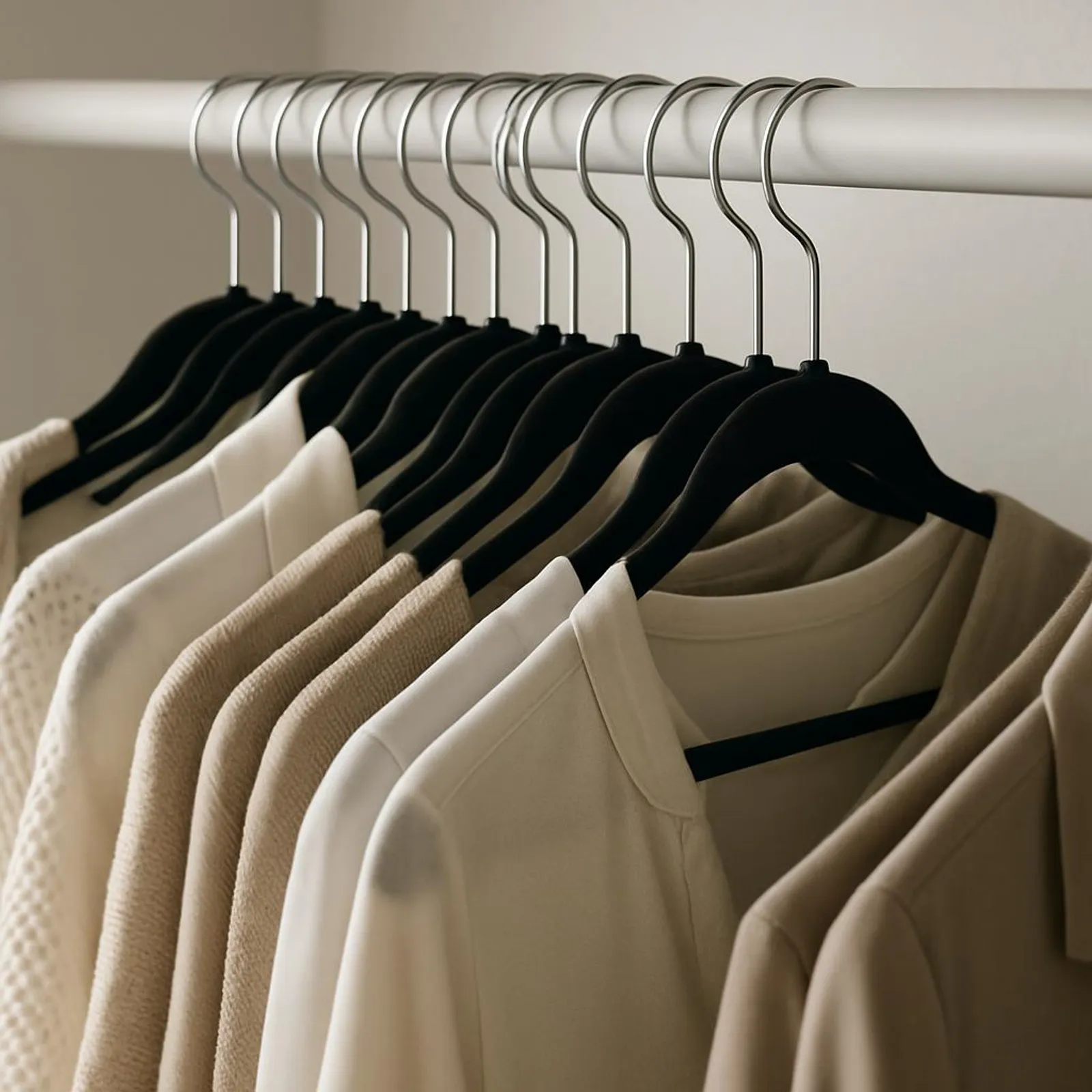 Slim velvet hangers that keep clothes from slipping into chaos.