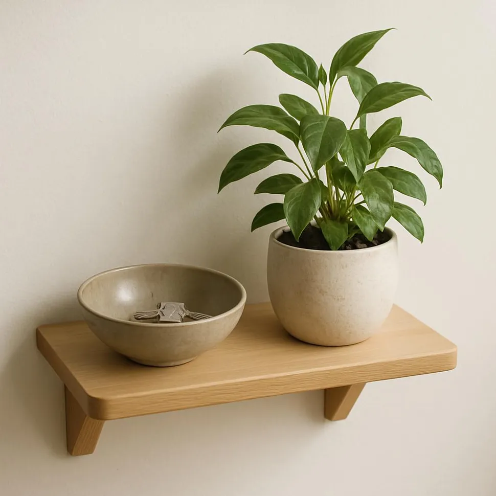Small shelf with a bowl for keys and a plant for style