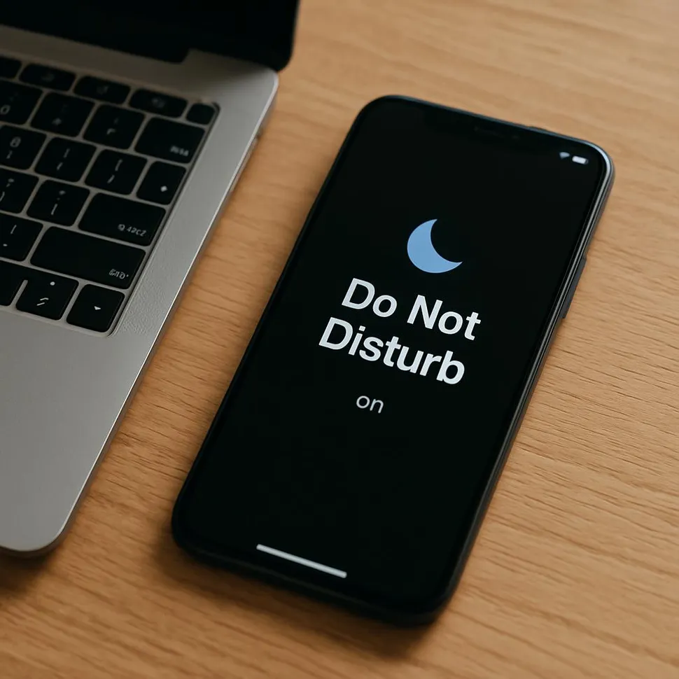 Smartphone on Do Not Disturb mode next to a laptop