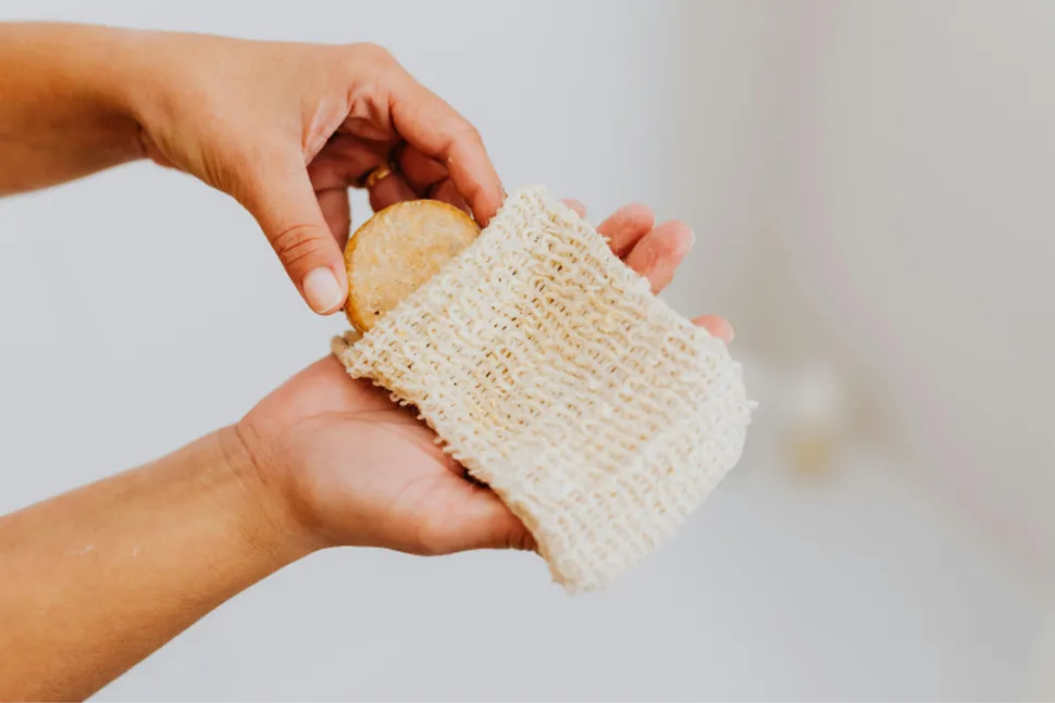 Eco-friendly shampoo bar in a bathroom