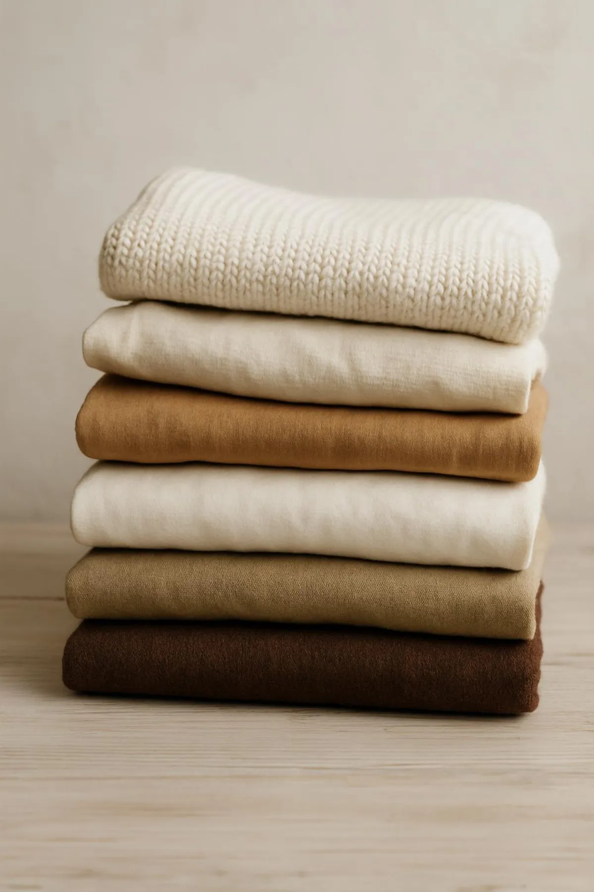Stack of folded clothes made from natural fibers