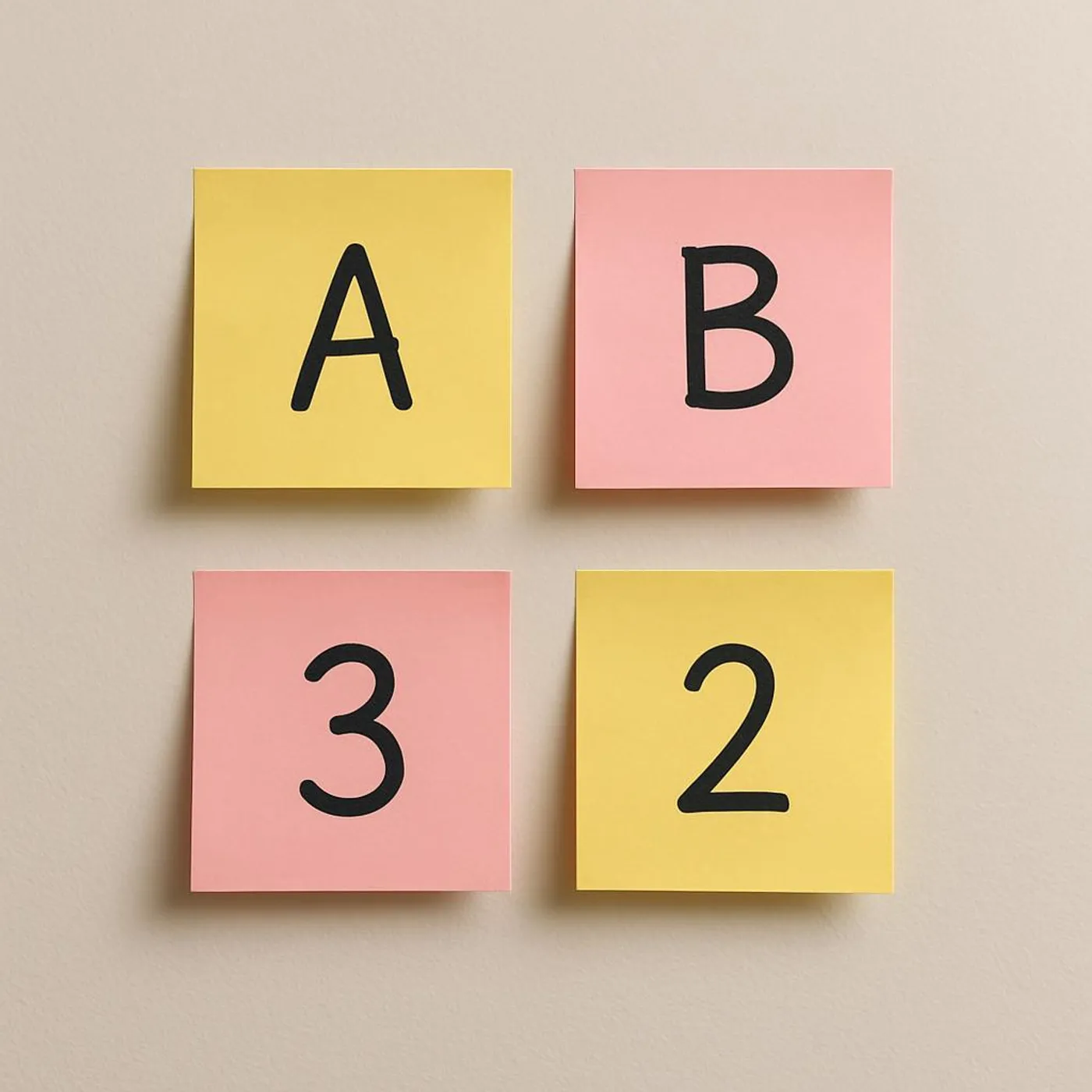 Sticky notes forming a simple scoreboard on a wall.