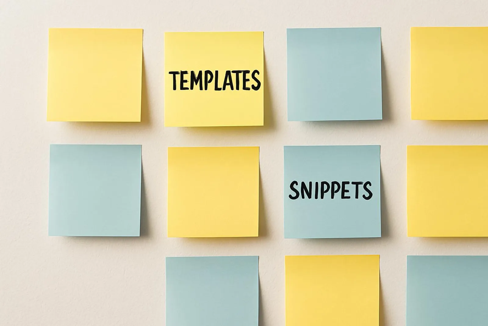 Sticky notes on a wall—visual metaphor for templates and snippets