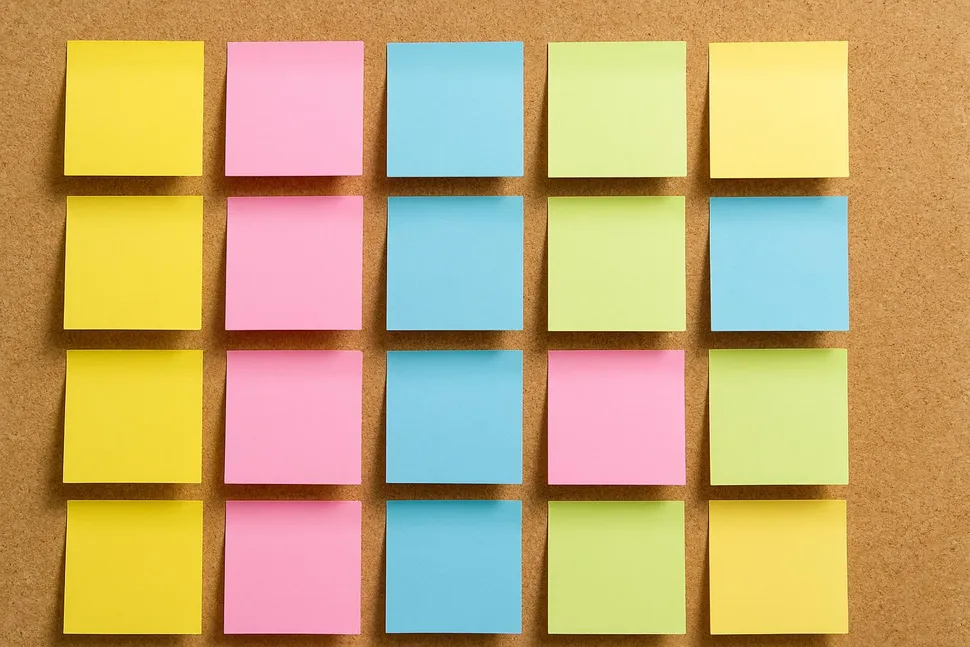 Sticky notes organized on a board