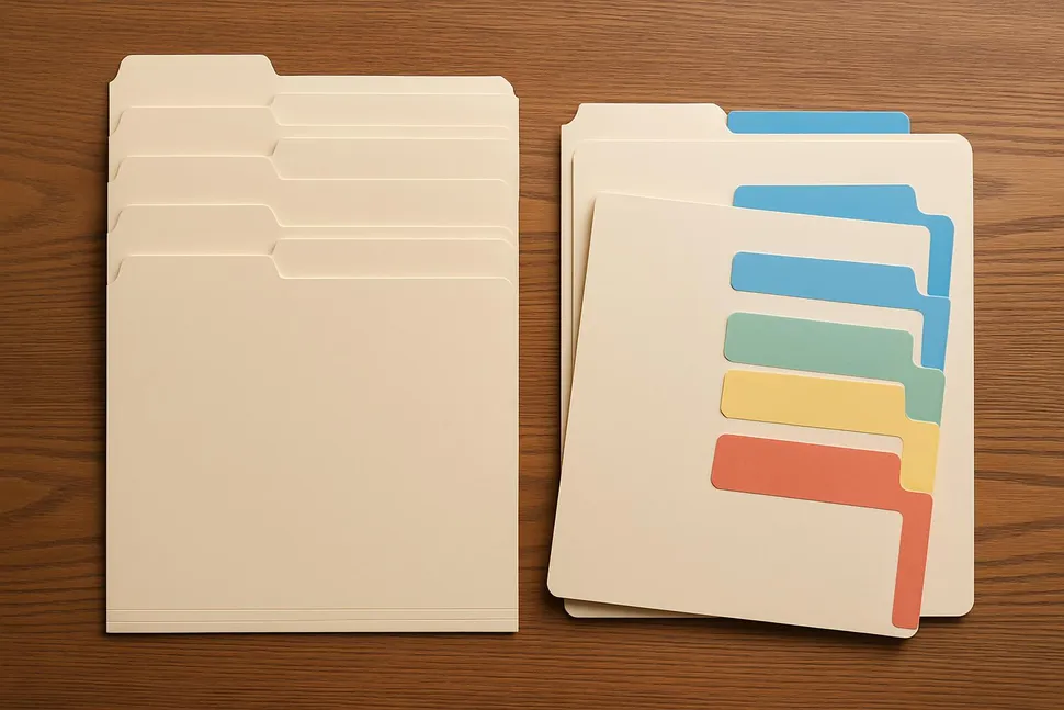 Tab dividers and folders arranged neatly