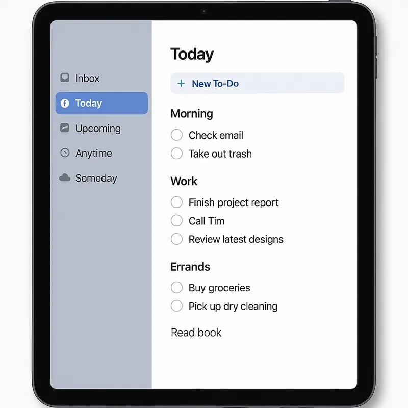 Things app on iPad showing to-do layout