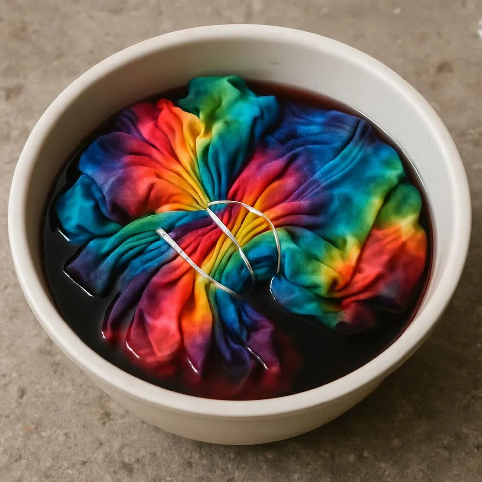 Tie-dyed T-shirt soaking in a bowl