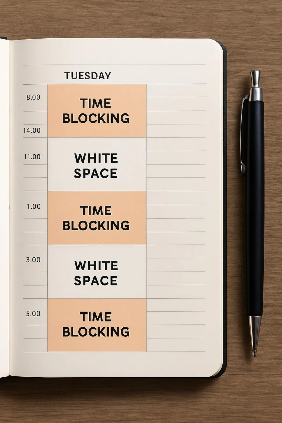 Time blocking with white space buffer zones