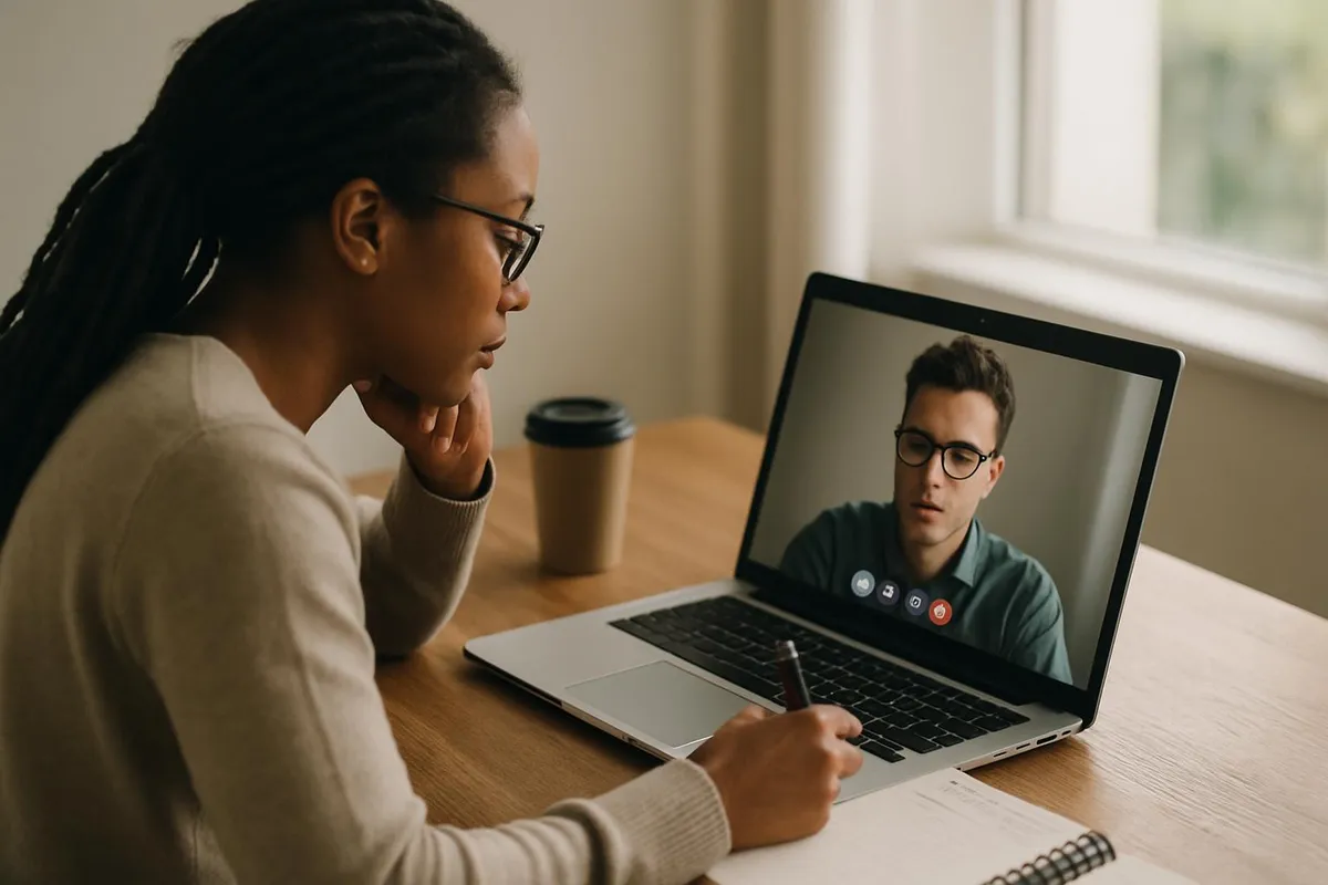 Two people on a video call working in focused sprints
