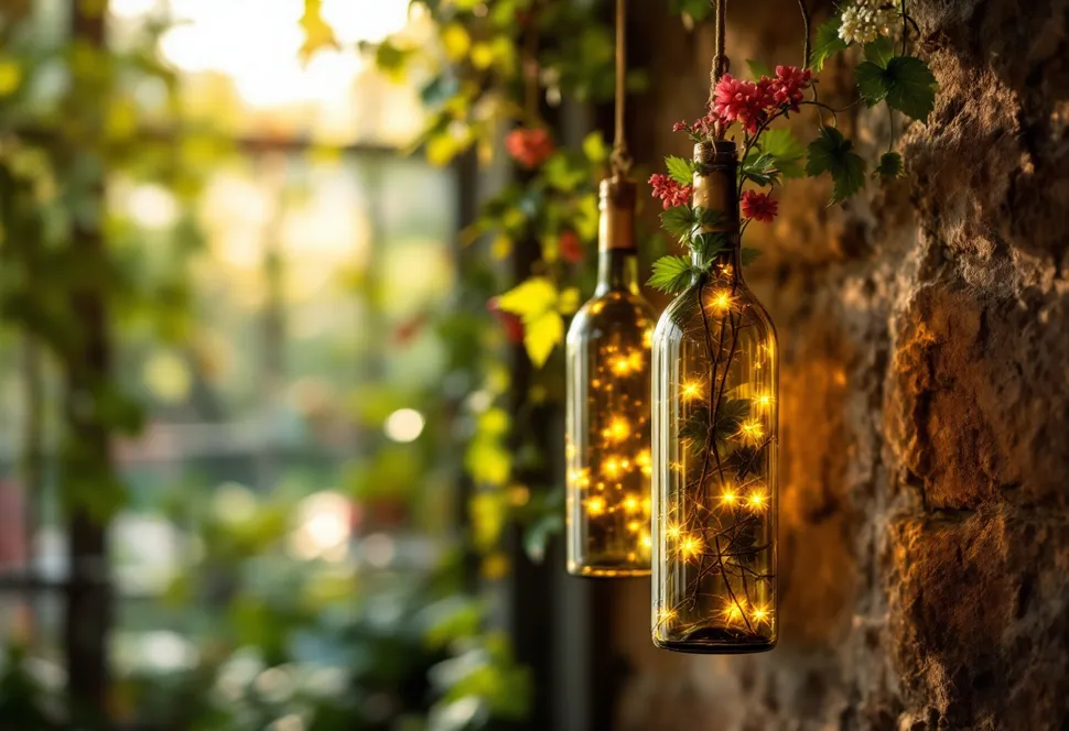 Outdoor hanging wine bottle vases