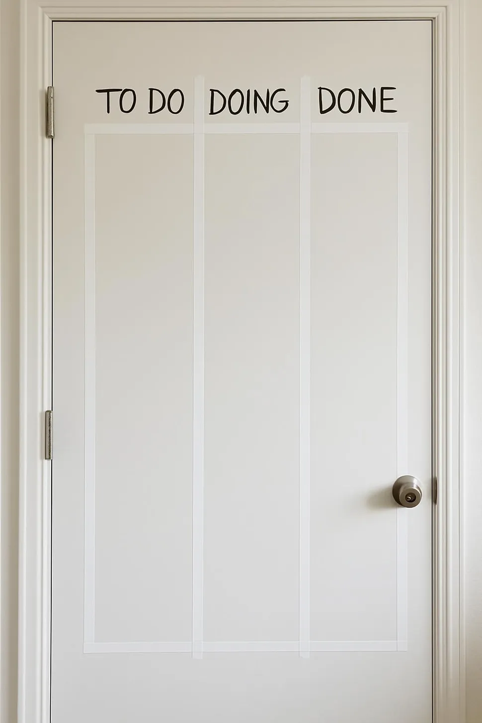 Whiteboard-style columns made with tape on a door